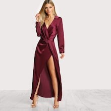 Satin Front Twist Wrap Dress | SHEIN