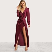 Satin Front Twist Wrap Dress | SHEIN