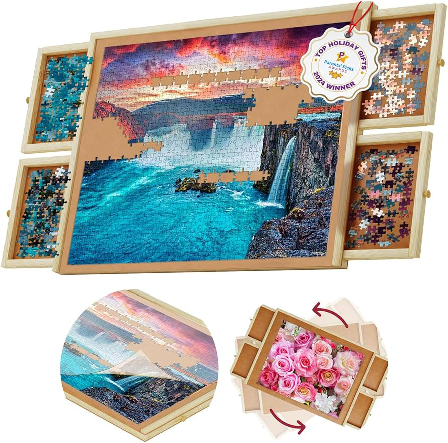 Rotating 1000 Piece Wooden Puzzle Board | 30" x 22" Puzzle Table | Amazon (US)