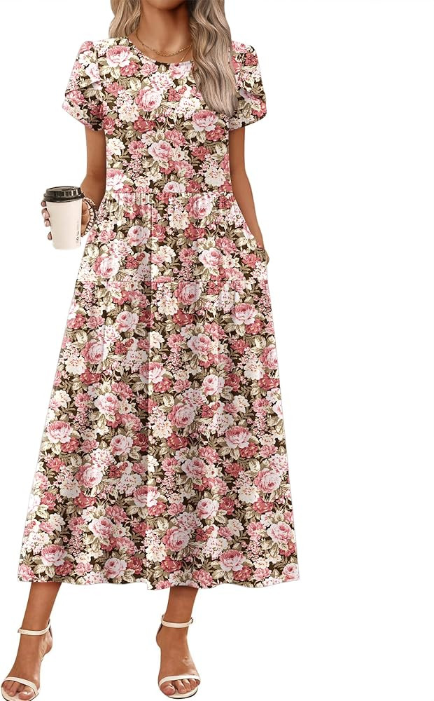 Zeagoo Summer Dresses for Women 2026 Maxi Bohemian Short Sleeve Long Dress | Amazon (US)