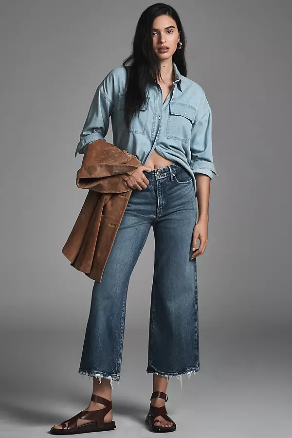Good American Soft-Tech Good Waist Crop Palazzo Jeans | Anthropologie (US)