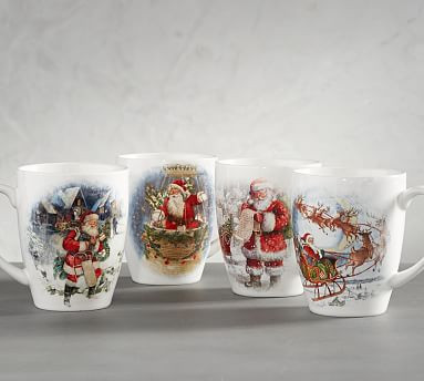 Nostalgic Santa Stoneware Mugs - Set of 4 | Pottery Barn (US)