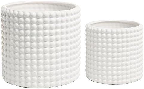 Set of 2 White Ceramic Vintage-Style Hobnail Textured Flower Planter Pots/Storage Jars | Amazon (US)