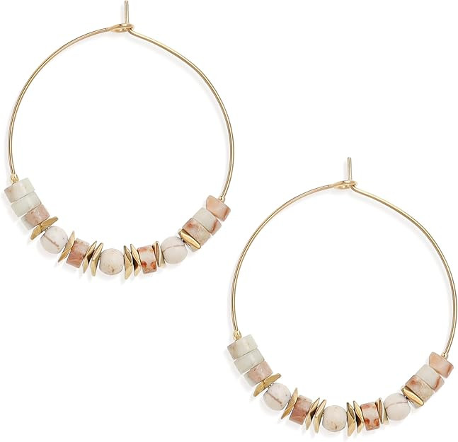 Jean Beau Natural Stone Bead Hoop Earrings for Women, Boho Trendy Summer Beach Jewelry Gift | Amazon (US)