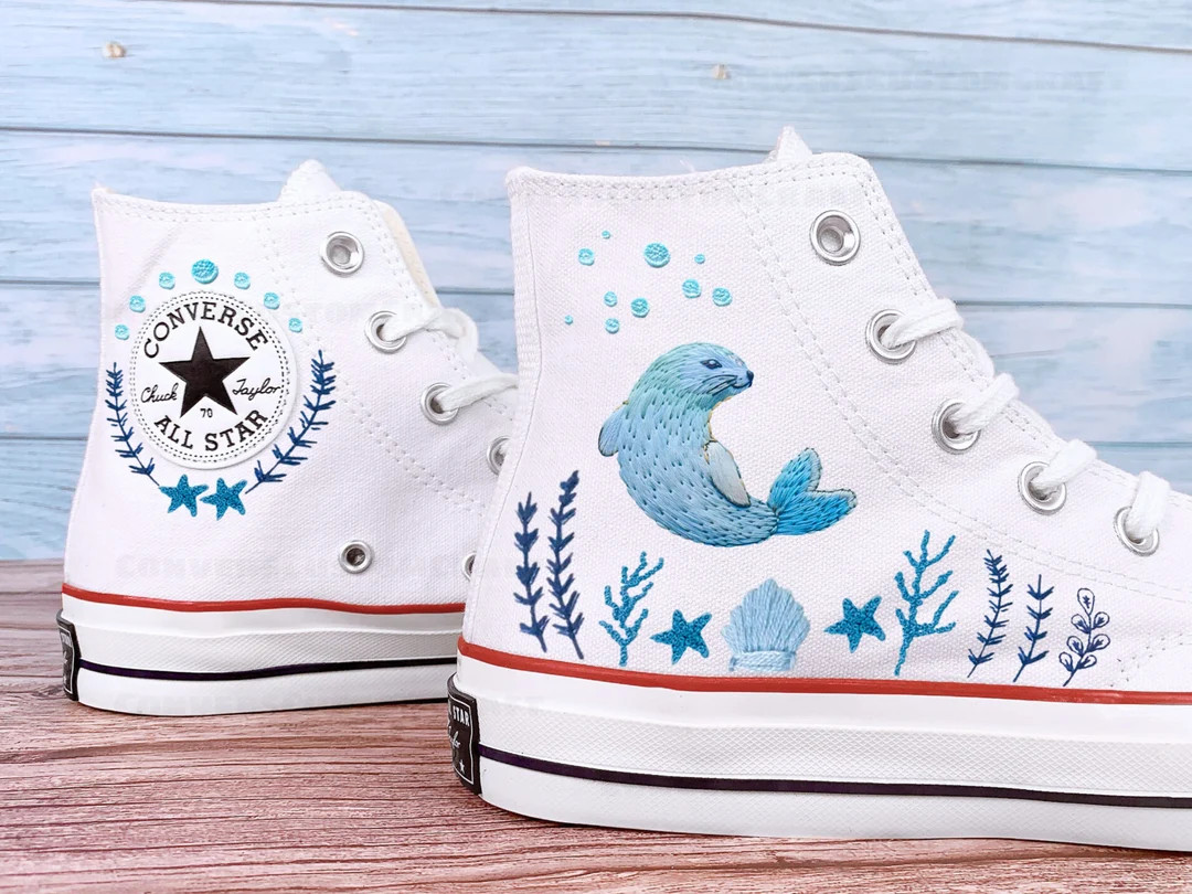 Custom Embroidered Converse High Tops, Custom Converse Chuck Taylor 1970s Otter Embroidered, Ocea... | Etsy (US)