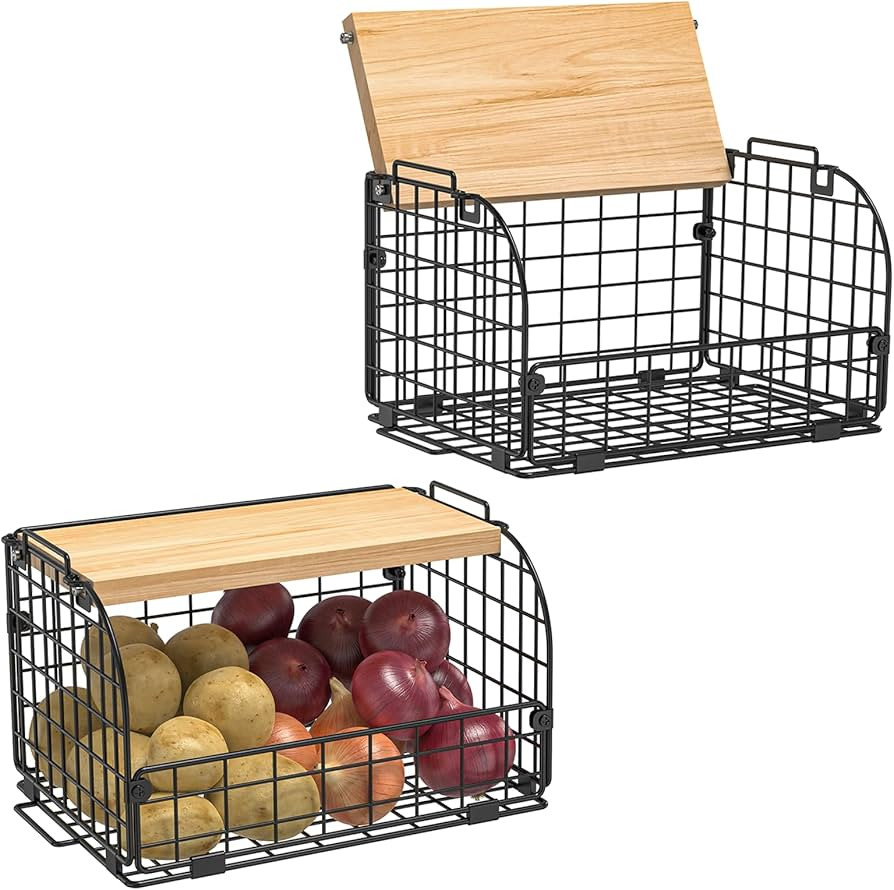 2 Set Stackable Wire Basket with Openable Top, Kitchen Counter, Pantry Organizer and Storage Prod... | Amazon (CA)