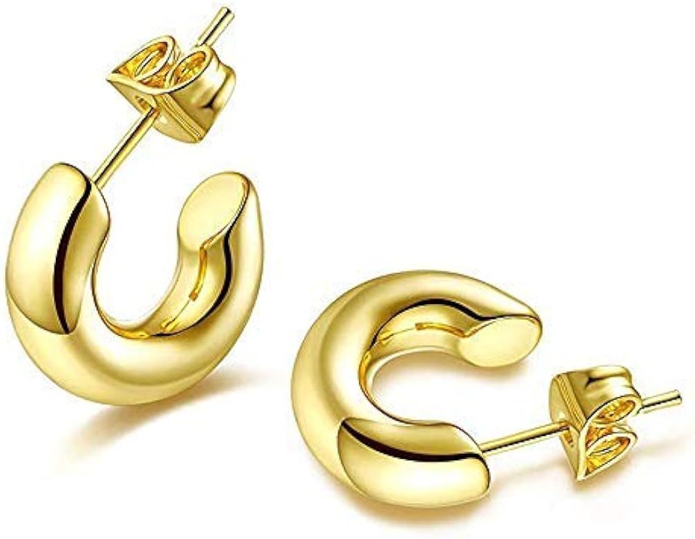 Chunky Open Hoops Thick Gold Hoop Earrings for Women | Amazon (US)