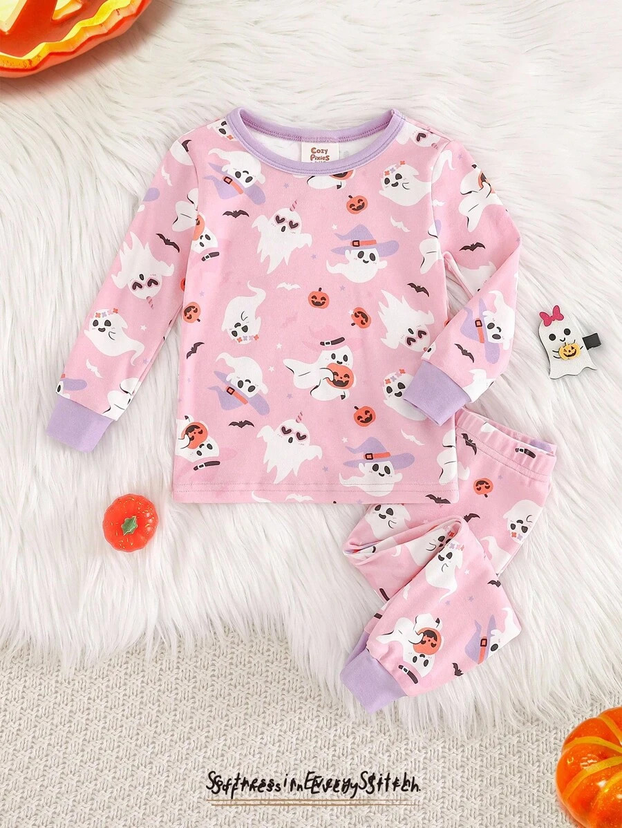 Cozy Pixies Baby Girl Halloween Ghost Pattern Knit Soft Round Neck Long Sleeve Top And Elastic Wa... | SHEIN