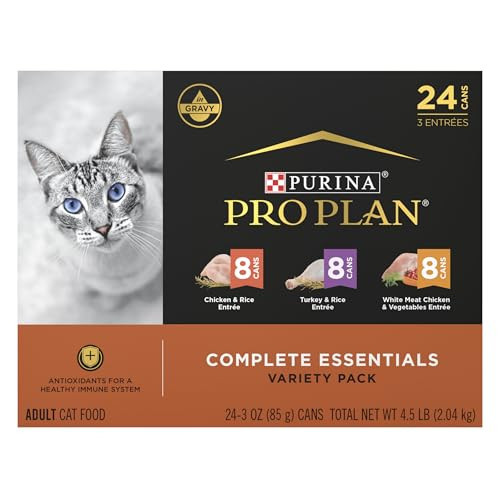 Purina Pro Plan Gravy, High Protein Wet Cat Food Variety Pack, Complete Essentials Chicken and Turkey Favorites - (Pack of 24) 3 oz. Cans | Amazon (US)
