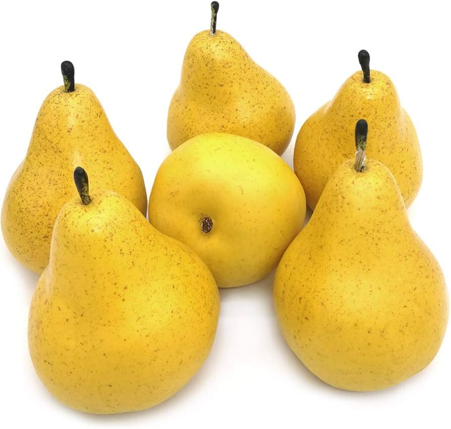 6pcs Fake Pears Artificial Fruits Vivid Yellow Pear for Home Fruit Shop Supermarket Desk Office R... | Amazon (US)