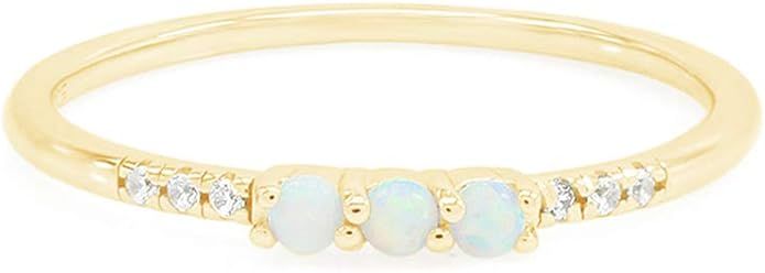 AFFY Dainty 14K Gold Over Silver Stacked Finger Band Synthetic Opal Rings Jewelry Women | Amazon (US)