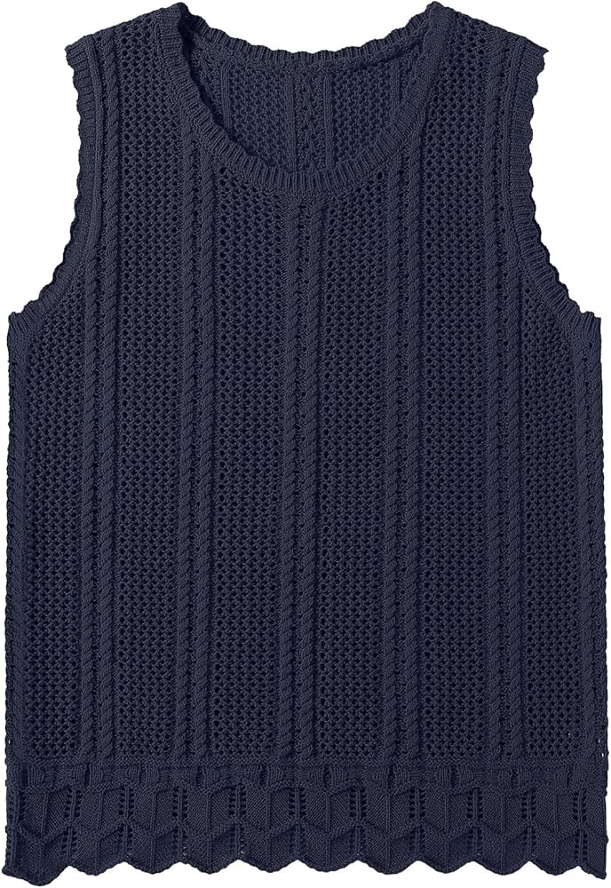 LOMON Womens Crochet Tops Sleeveless Sweater Vest Crew Neck Hollow Out Knit Tank Tops Dressy Casu... | Amazon (US)