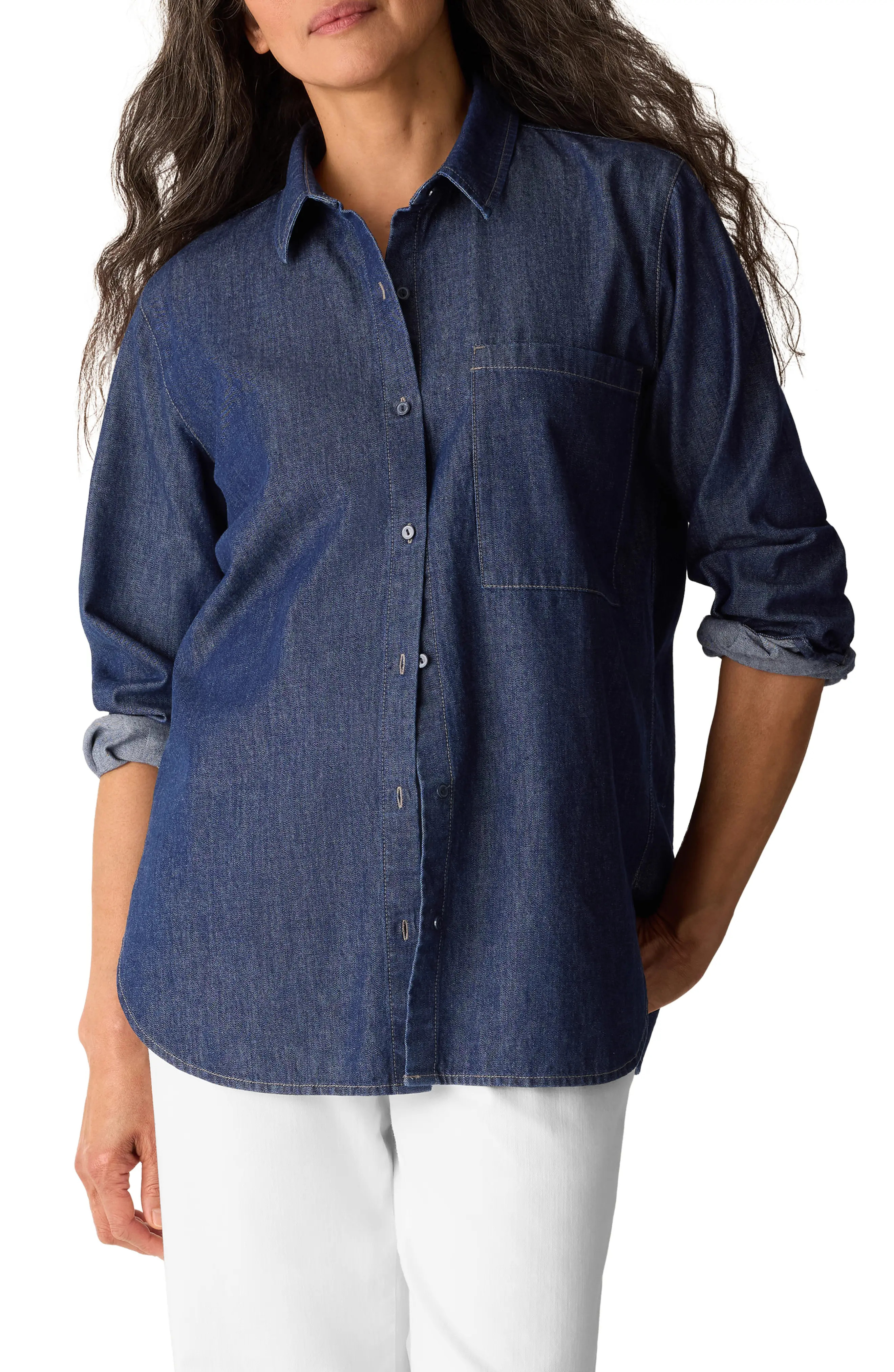 Classic Collar Organic Cotton Denim Button-Up Shirt (Women) | Nordstrom | Nordstrom