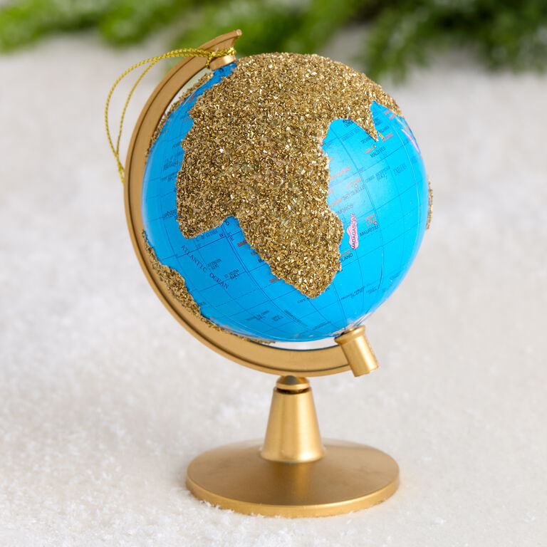 Blue Globe on Gold Stand Ornament | World Market