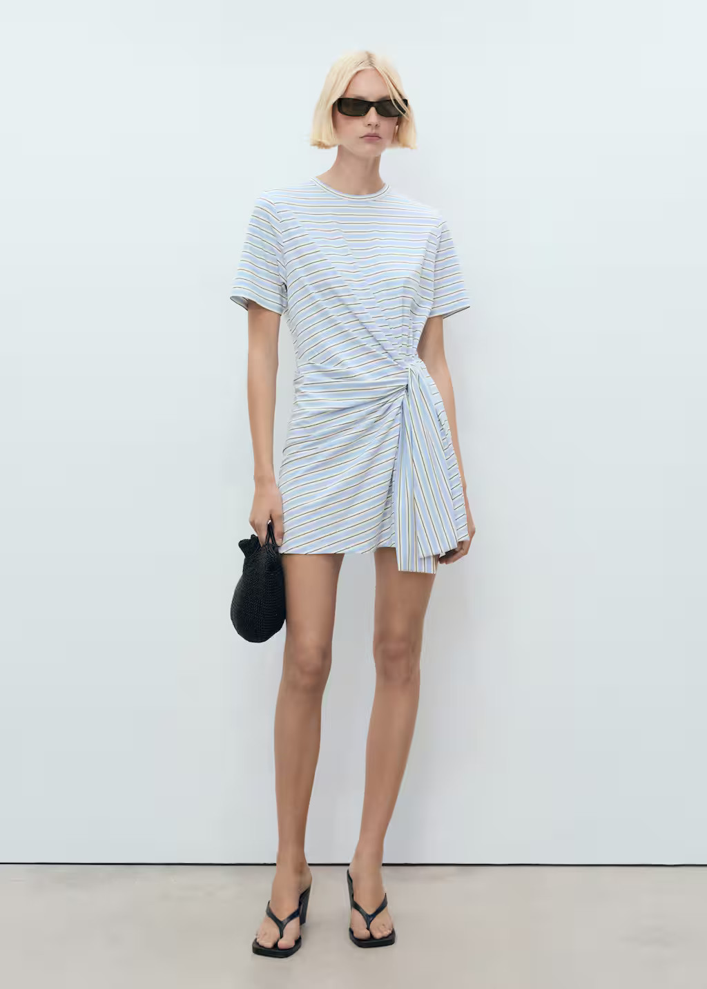 Short striped dress with knot sky blue - Women - 4 - MANGO | Mango (US/MX/AU)