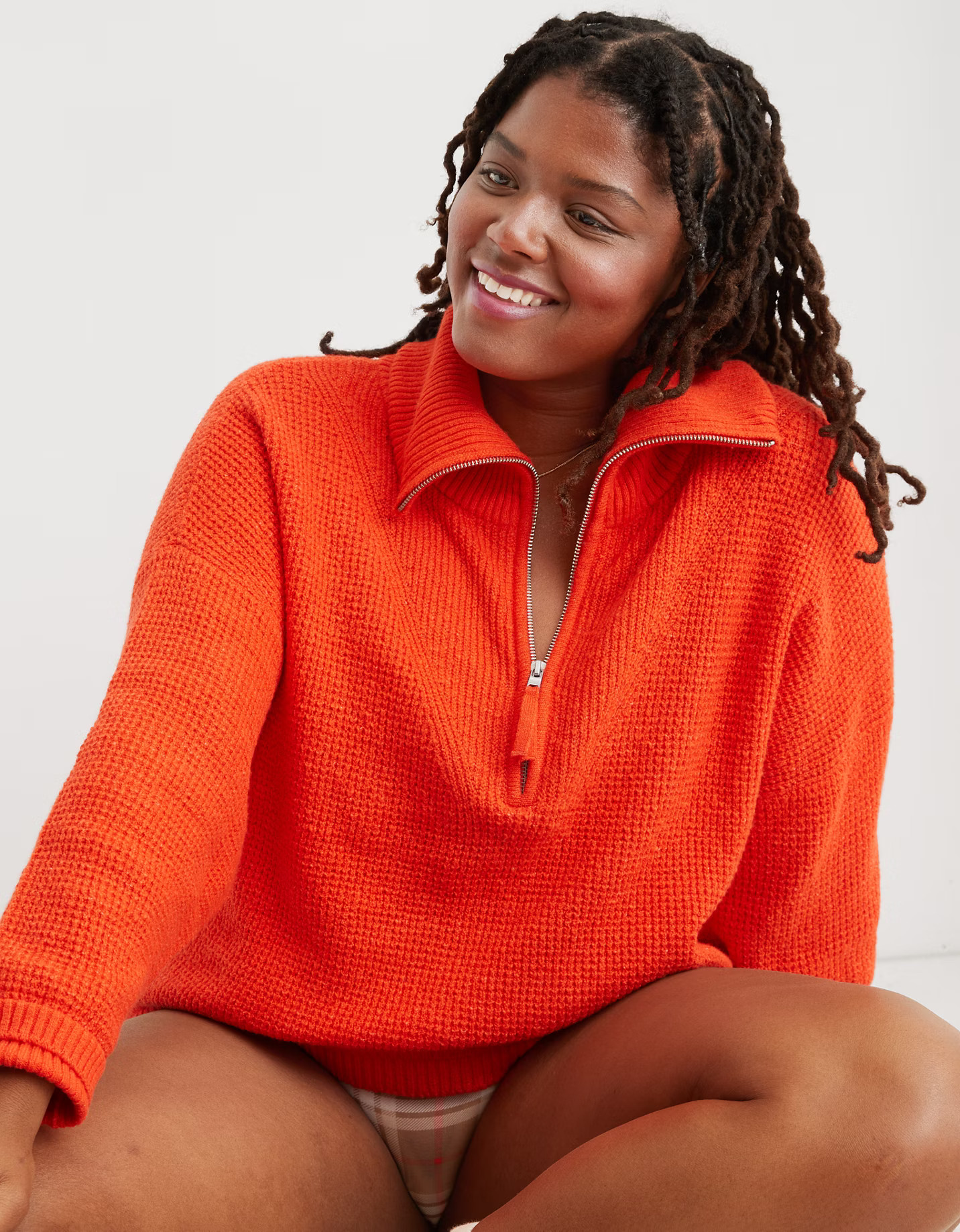 Aerie CozyUp Waffle Quarter Zip Sweater | Aerie