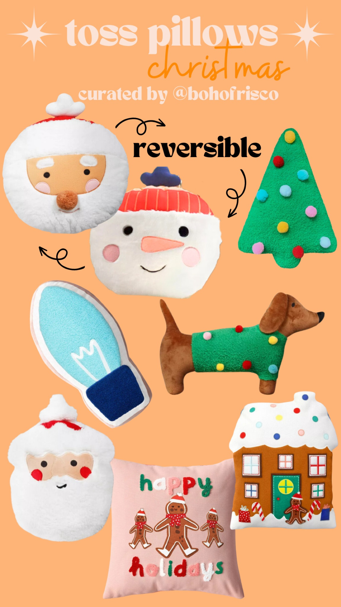 Early Christmas throw pillows - cute whimsical home decor budget options colorful home items for apartment dorm gifts reversible Santa gingerbread pillow 

#LTKunder50 #LTKSeasonal #LTKhome