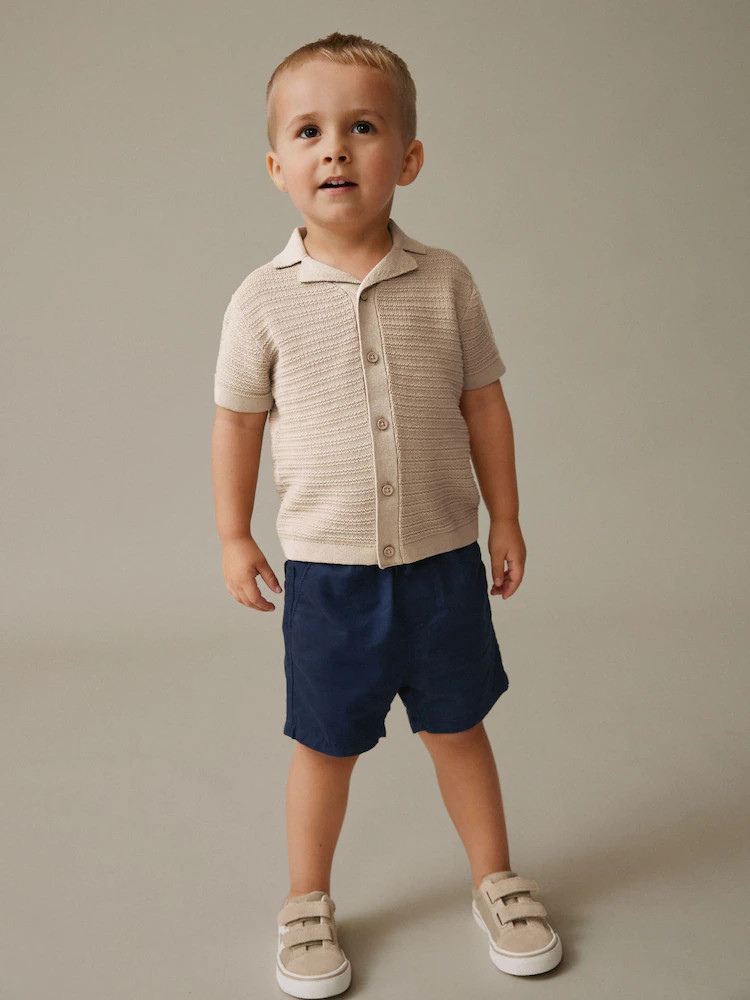 Neutral Revere Collar Short Sleeve Knitted Polo Shirt (3mths-7yrs) | Next US