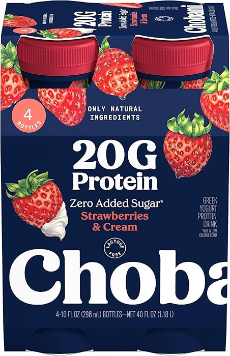 Chobani® 20g Protein Lowfat Greek Yogurt Drink Strawberries & Cream 10 fl oz 4PK | Amazon (US)