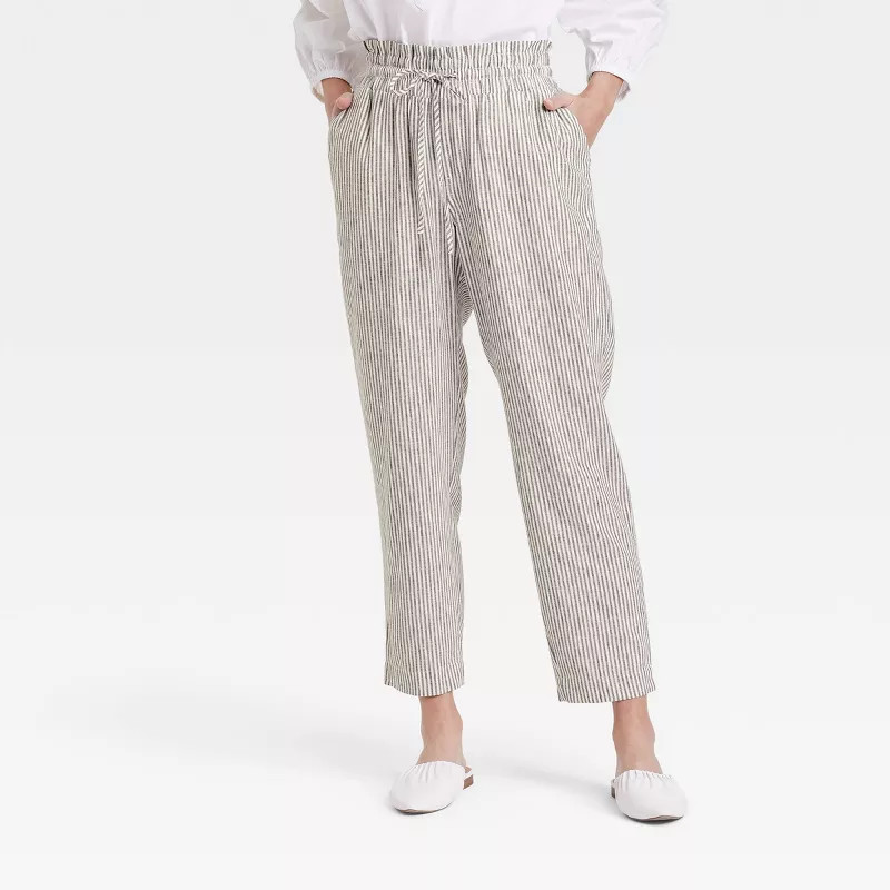 Women's High-Rise Ruffle Waisted Pull-On Ankle Pants - A New Day™ Blue/White Striped XS | Target