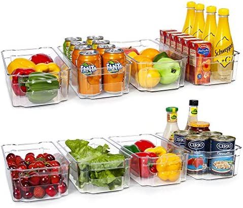 HOOJO Refrigerator Organizer Bins - 8pcs Clear Plastic Bins For Fridge, Freezer, Kitchen Cabinet, Pa | Amazon (US)