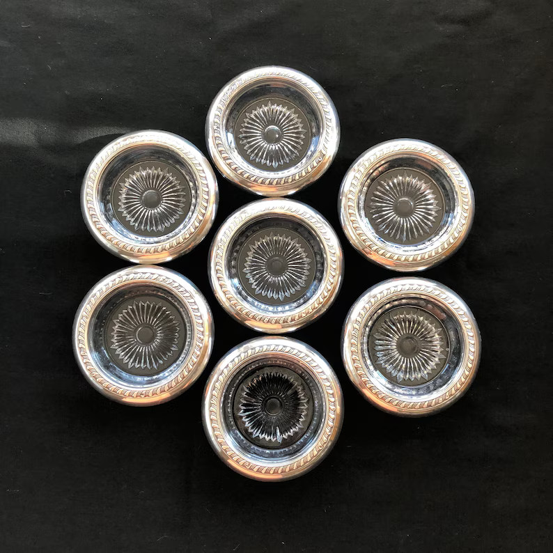 Vintage Sterling Silver and Glass Coasters - Lot of 7 - Etsy | Etsy (US)