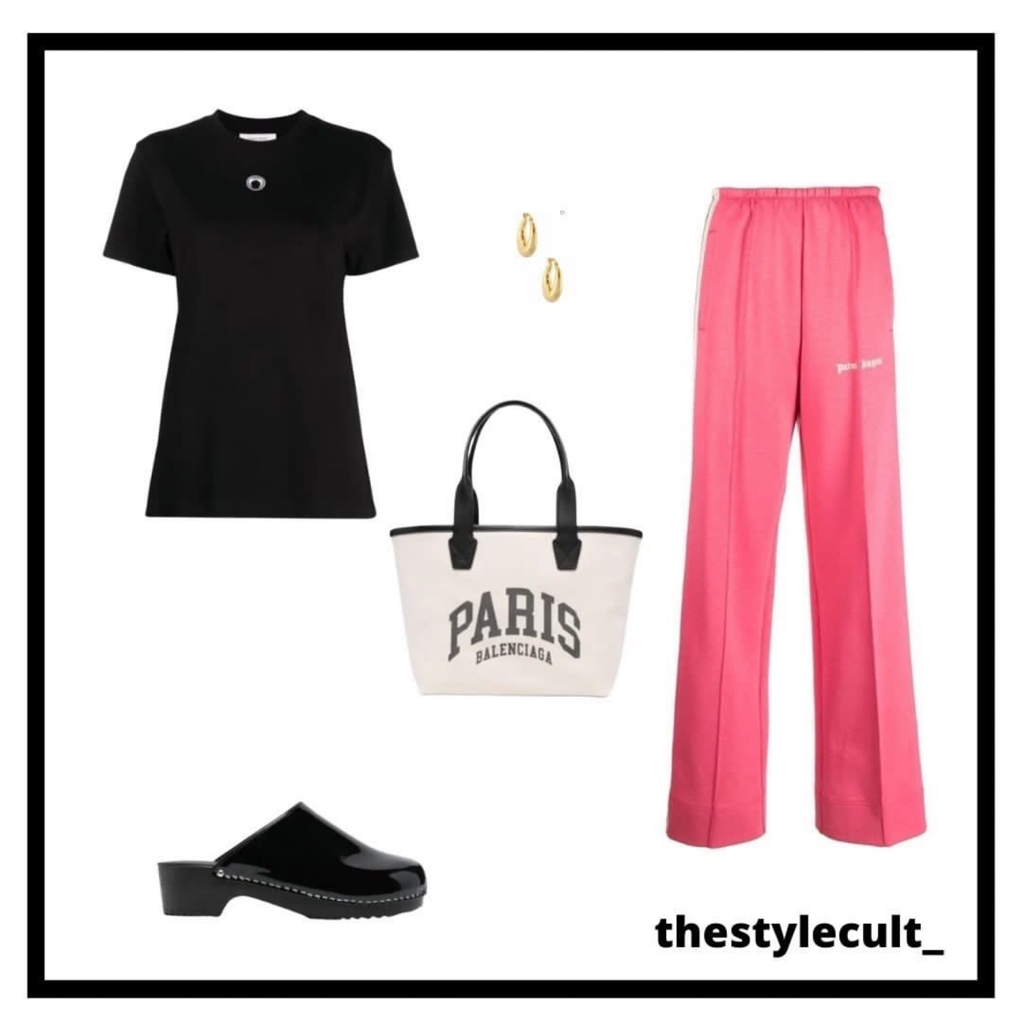  • palm angels pink track pants | gold hoops | marine serre logo t shirt | figue decrotaive clogs | balenciaga tote bagv

#LTKSeasonal #LTKitbag #LTKstyletip