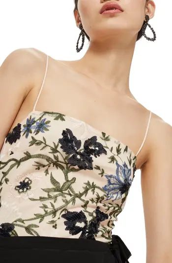 Women's Topshop Square Neck Floral Sequin Bodysuit, Size 10 US (fits like 10-12) - Beige | Nordstrom