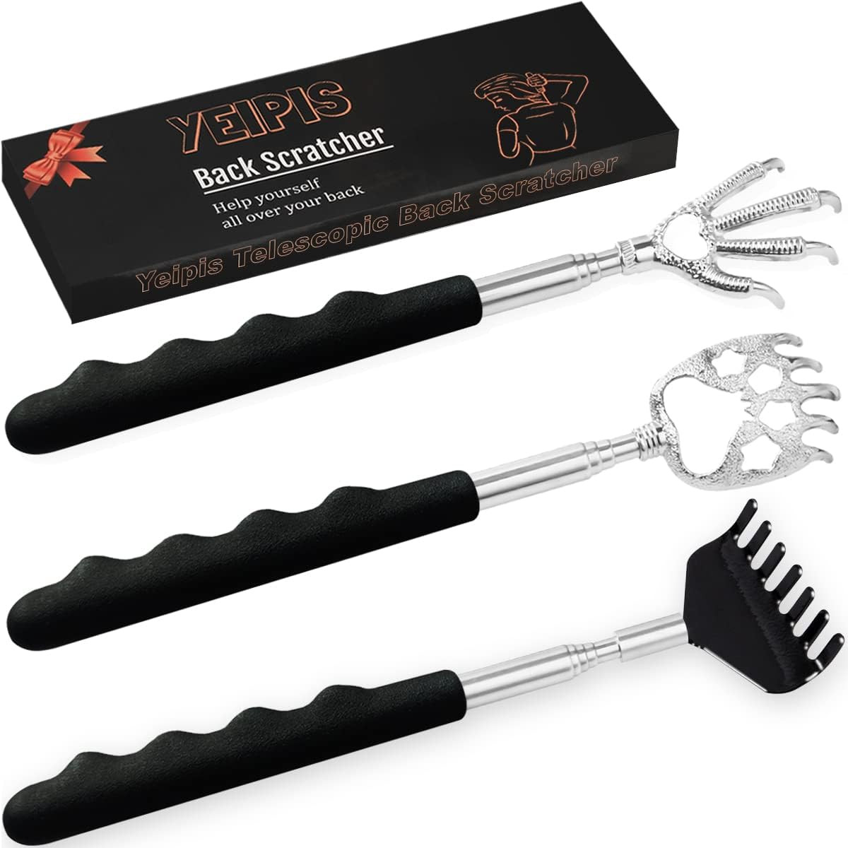 3 Pack Back Scratcher Metal Portable Telescoping with Rubber Handles, Extendable Back Massager To... | Amazon (US)