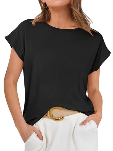 ANRABESS Womens Tops Summer Cap Sleeve Basic Tshirts Loose Fit Business Casual Tee Shirts Black Small | Amazon (US)