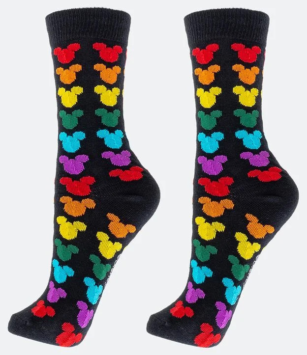 Meia Cano Alto em Algodão com Estampa Mickey Preto | Renner (BR)