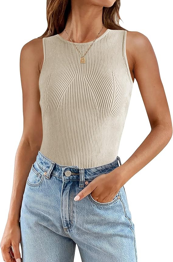 ZESICA Womens 2025 Ribbed Tank Tops Summer Sleeveless High Neck Casual Slim Fitted Basic Knit Shi... | Amazon (US)