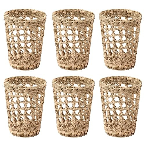 6 PCS Vintage Rustic Woven Cup rattan glassware set Holders Anti Scald Hollow Straw Woven Glass Cup Sleeve for Glass Bottles Plastic Cups Mugs | Amazon (US)