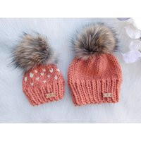 Mommy & Me Matching Hats. Baby Girl Gift Ideas. Mom Daughter Winter Baby Matching Hearts Hat | Etsy (US)