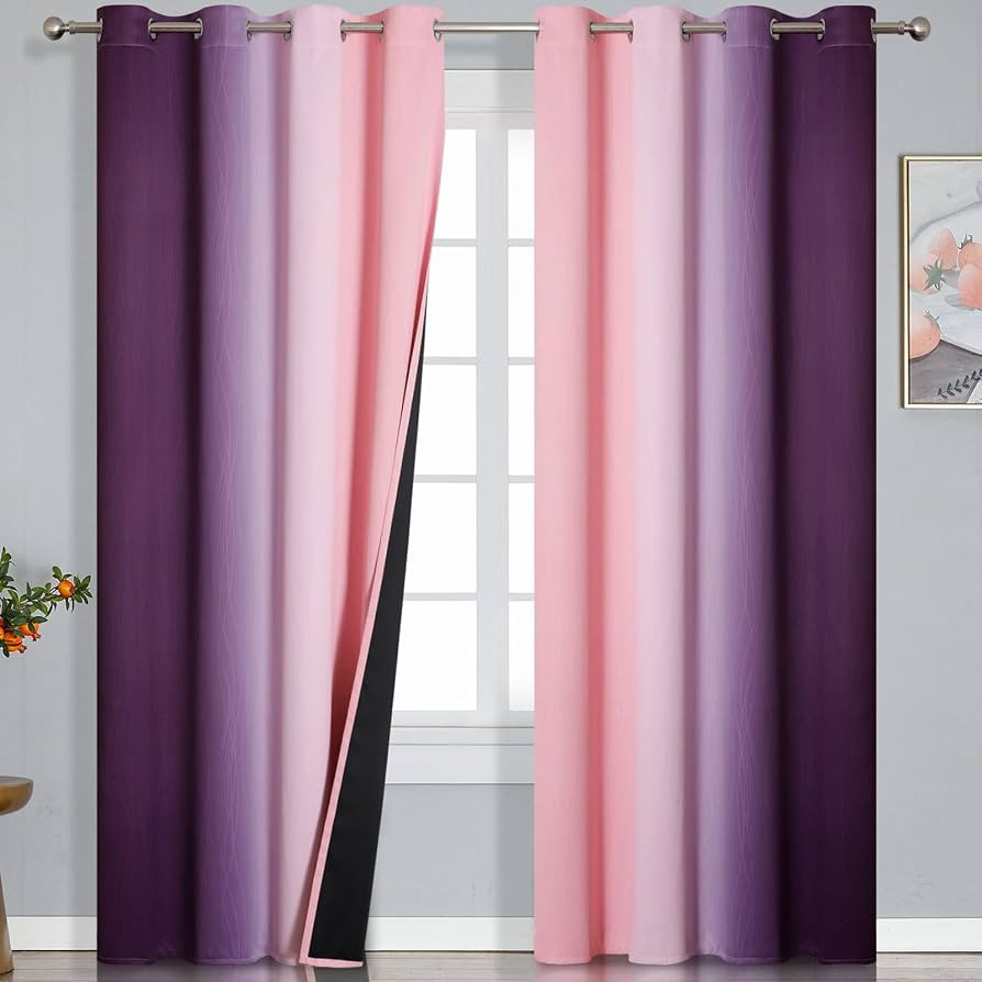Ombre Pink and Purple Blackout Curtains 96 Inches Long, Full Room Darkening Curtains for Girls Ro... | Amazon (US)