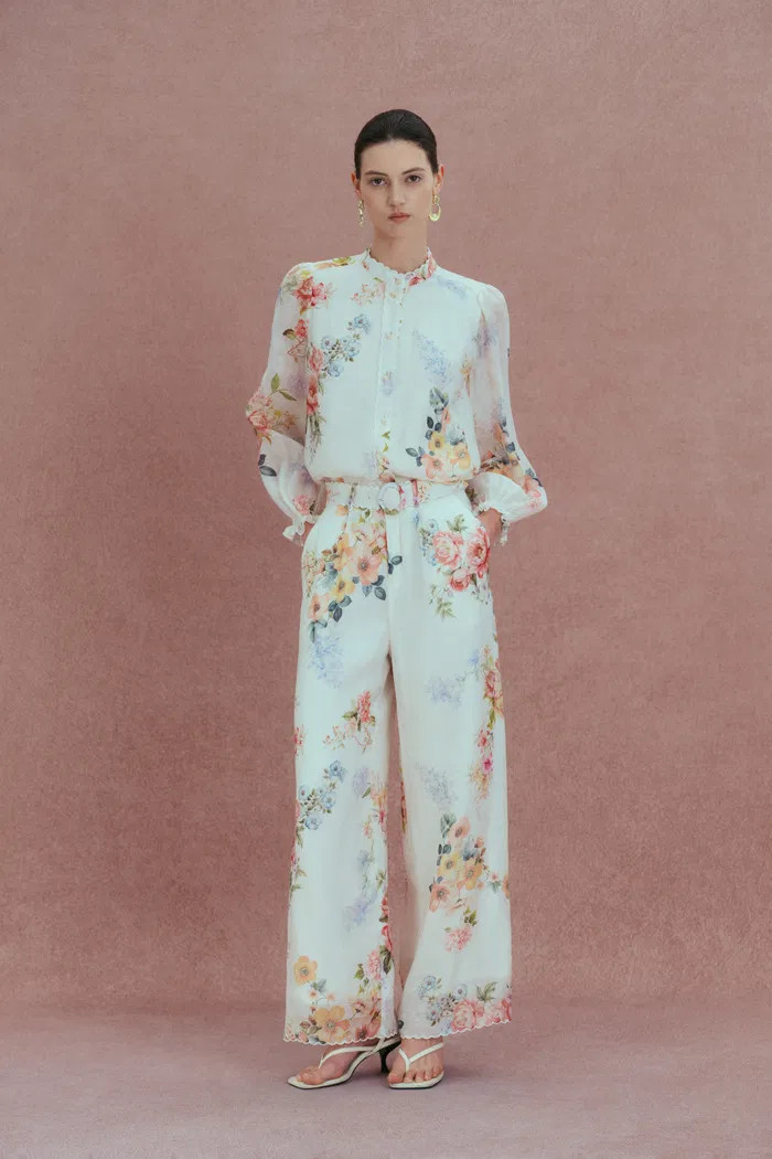 Ariel Flora Blouse and Pant Matching Set in Silk-Linen Blend | Fabrique