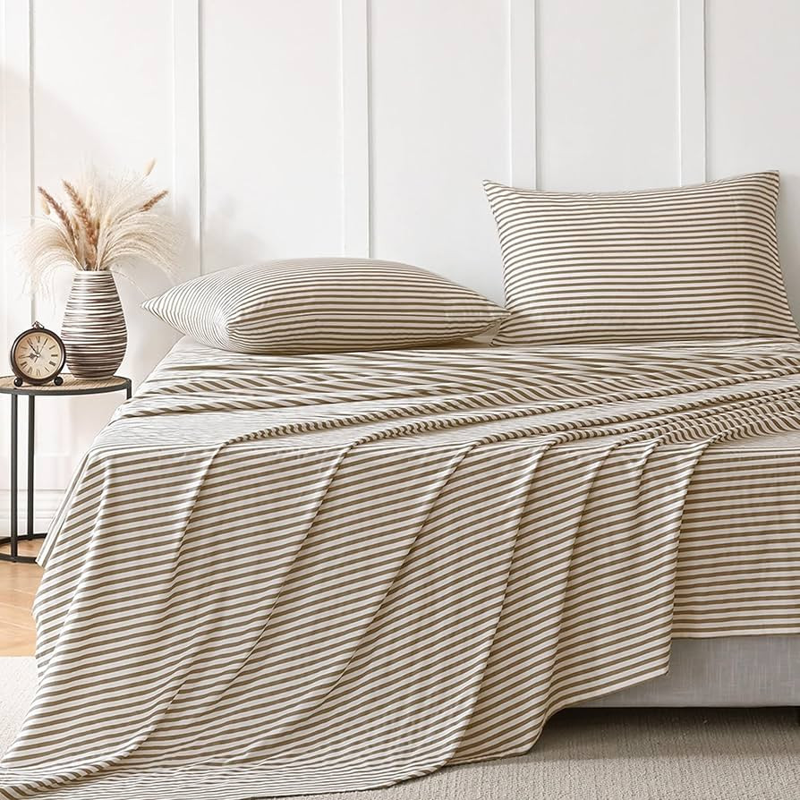 JELLYMONI Striped Sheets Set Queen Size, 4 Pieces 100% Cotton Bed Sheets - 16" Deep Pockets Fitte... | Amazon (US)