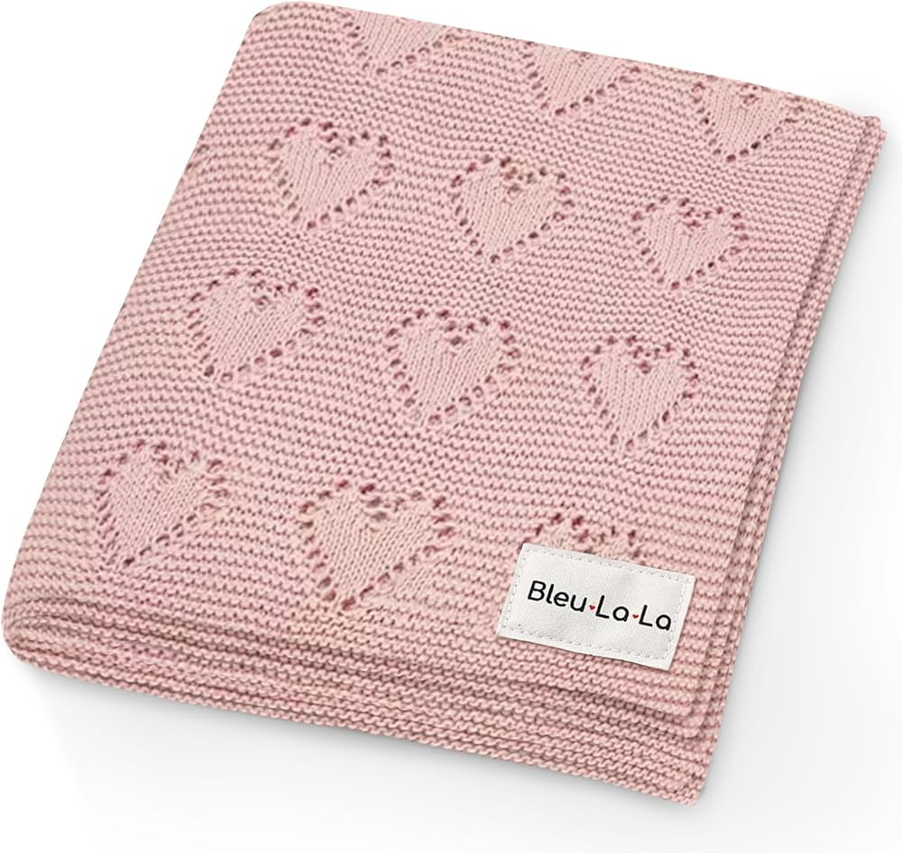 Swaddling Blanket for Girls - 100% Luxury Cotton Knit Heart Baby Blanket - Soft Warm Cozy Swaddle... | Amazon (US)