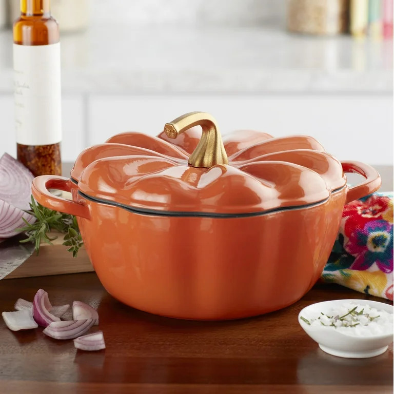 The Pioneer Woman Pumpkin 3.5-Quart Enamel Cast Iron Dutch Oven, Orange - Walmart.com | Walmart (US)