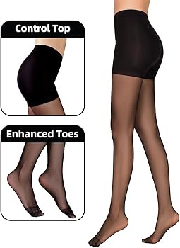 Citystl Black Sheer Tights for Women, 30D Control Top Pantyhose with Reinforced Toes | Amazon (US)