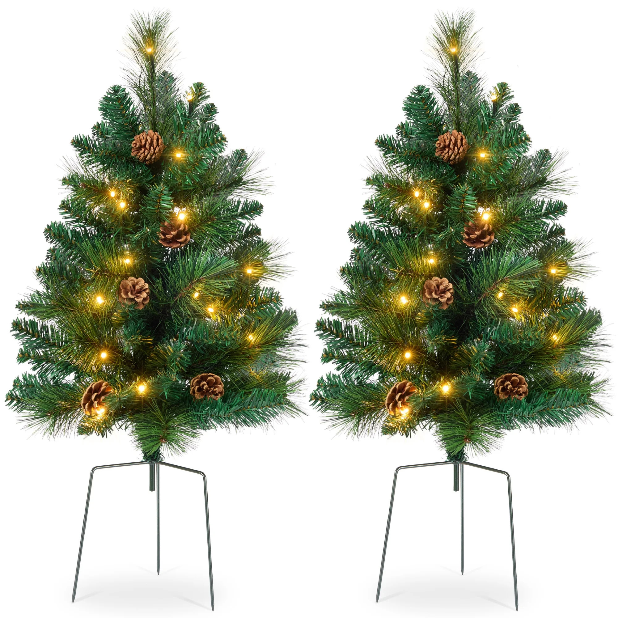 Best Choice Products Set of 2 24.5in Outdoor Scotch Pine Pathway Christmas Trees Decor w/ LED Lig... | Walmart (US)