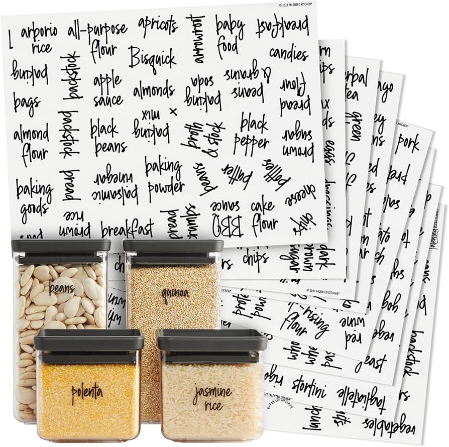 Talented Kitchen 375 Pantry Labels for Containers, Preprinted Clear Kitchen Labels for Organizing... | Amazon (US)