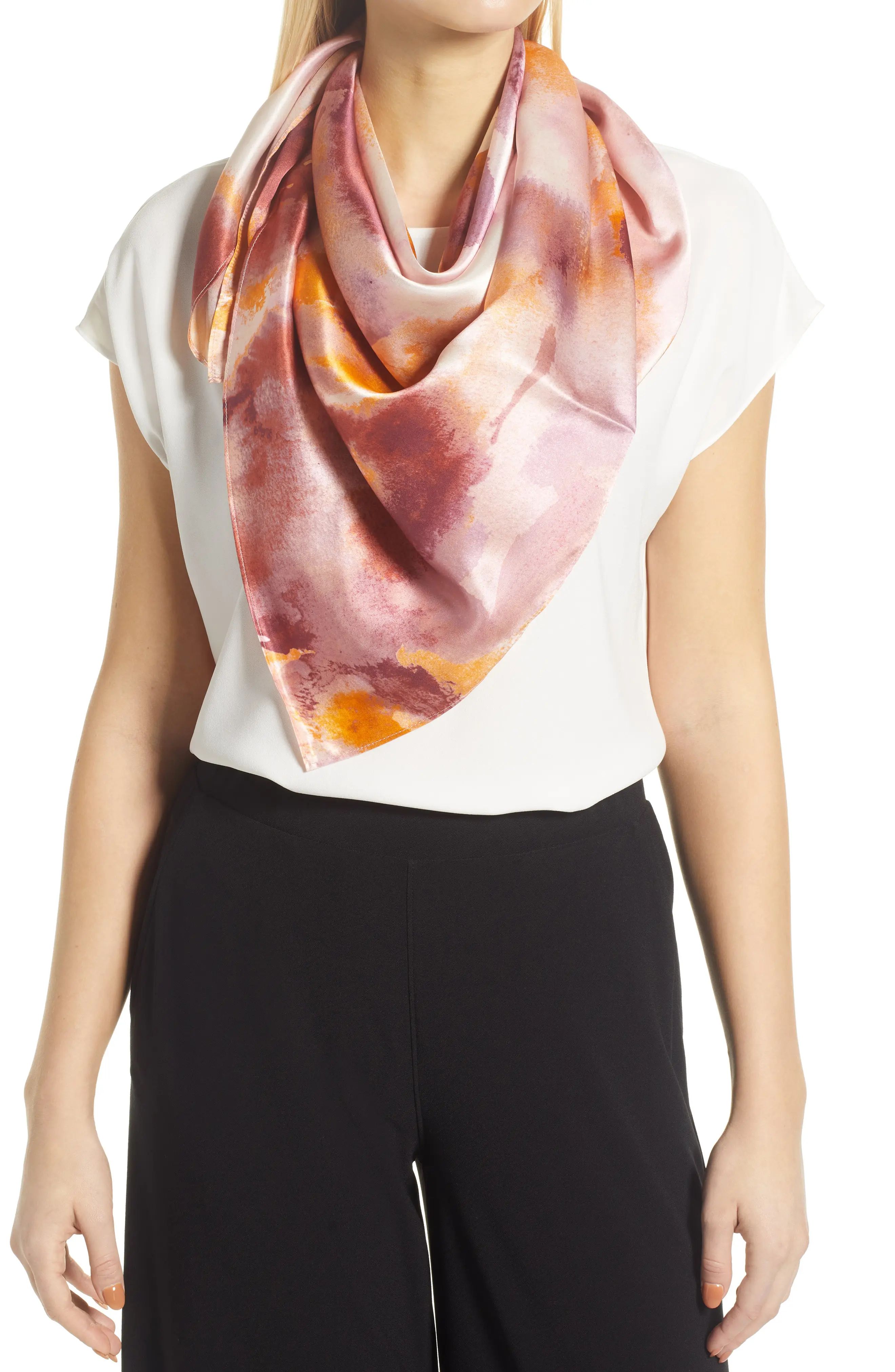 Nordstrom Large Silk Floral Square Scarf in Pink Watercolor Florals at Nordstrom | Nordstrom