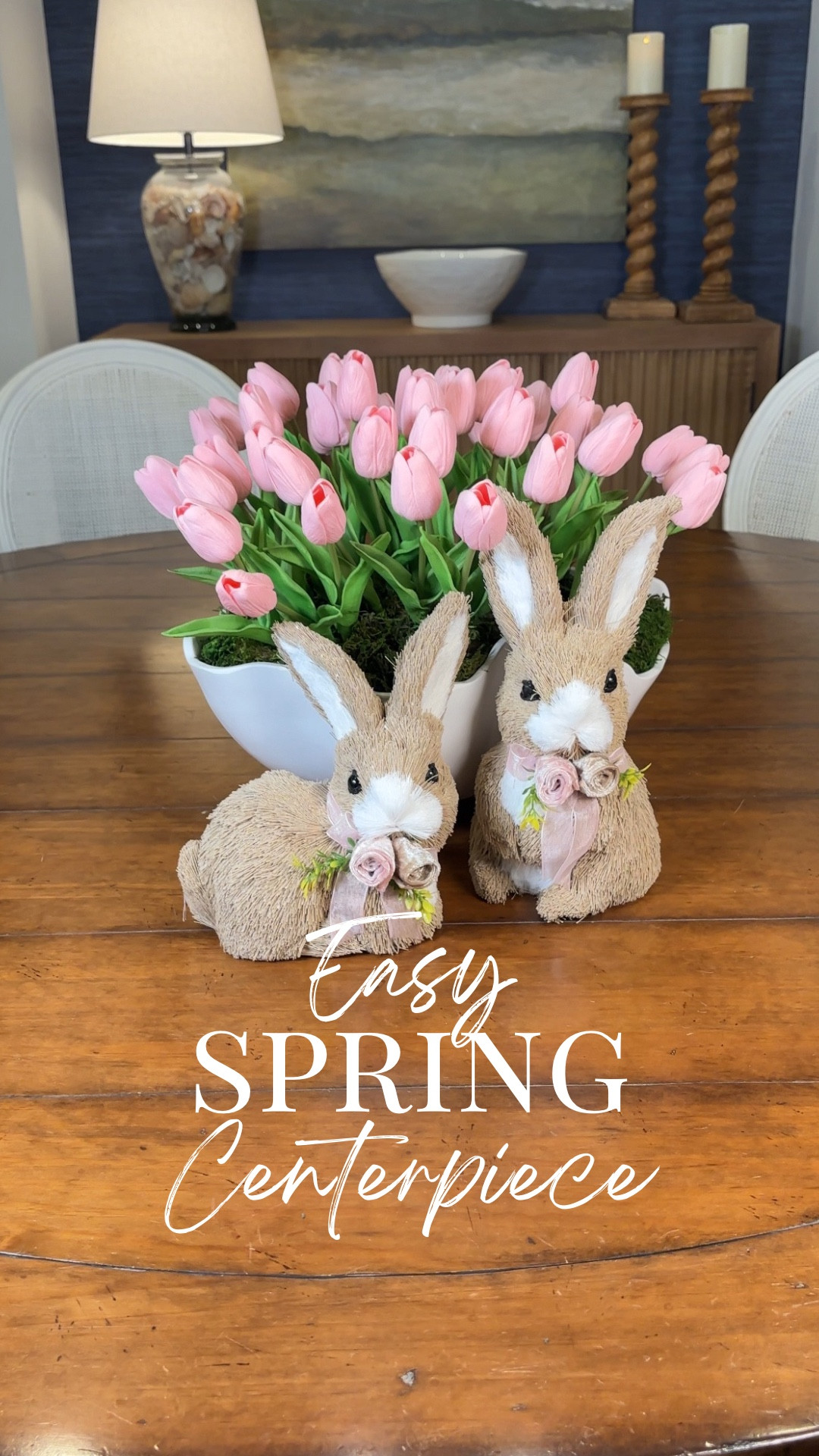 Easy DIY Spring Centerpiece, perfect for Easter Decor.  Lifelike tulips, cute Sisal Bunnies and the perfect melamine bowl.  

#LTKSpringSale #LTKHome #LTKWatchNow