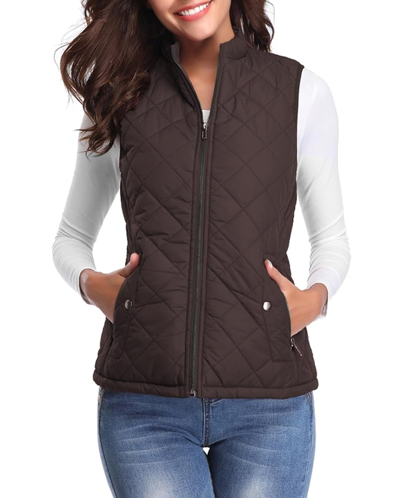 Fuinloth Women's Quilted Vest, Stand Collar Lightweight Zip Padded Gilet | Amazon (US)