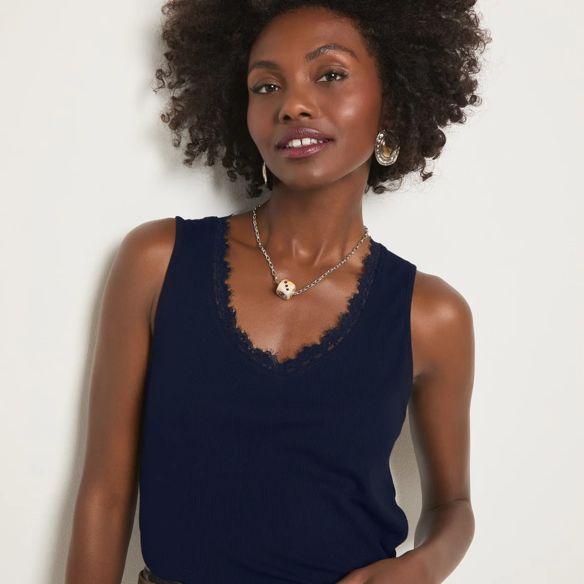 Whitecap Lace Trim V-Neck Tank - Soft & Versatile Top | Seventy Eight and Sunny