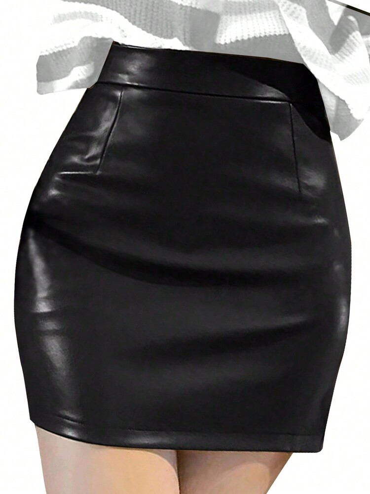 Black PU Leather Zipper Sexy High Waist Skirt | SHEIN