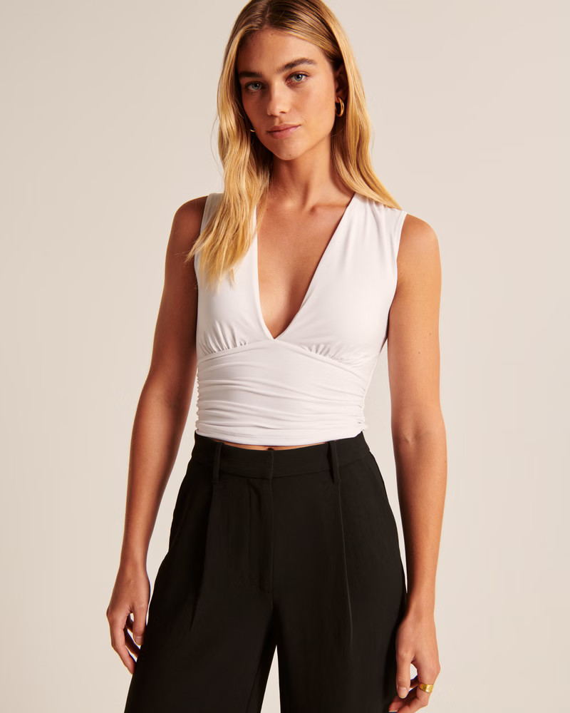 Cropped V-Neck Ruched Top | Abercrombie & Fitch (US)