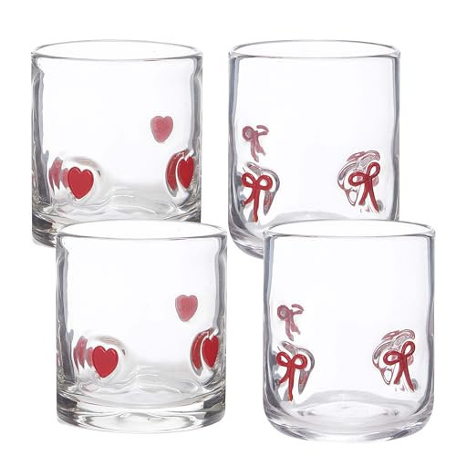 SRCVYLT 4 Pcs Coquette Bow Heart Icon Juice Glasses,Stemless Icon Glasses Set with Heavy Base for Gift Engagement Wedding Party,Wife, Valentines Present, Women, Girlfriend | Amazon (US)