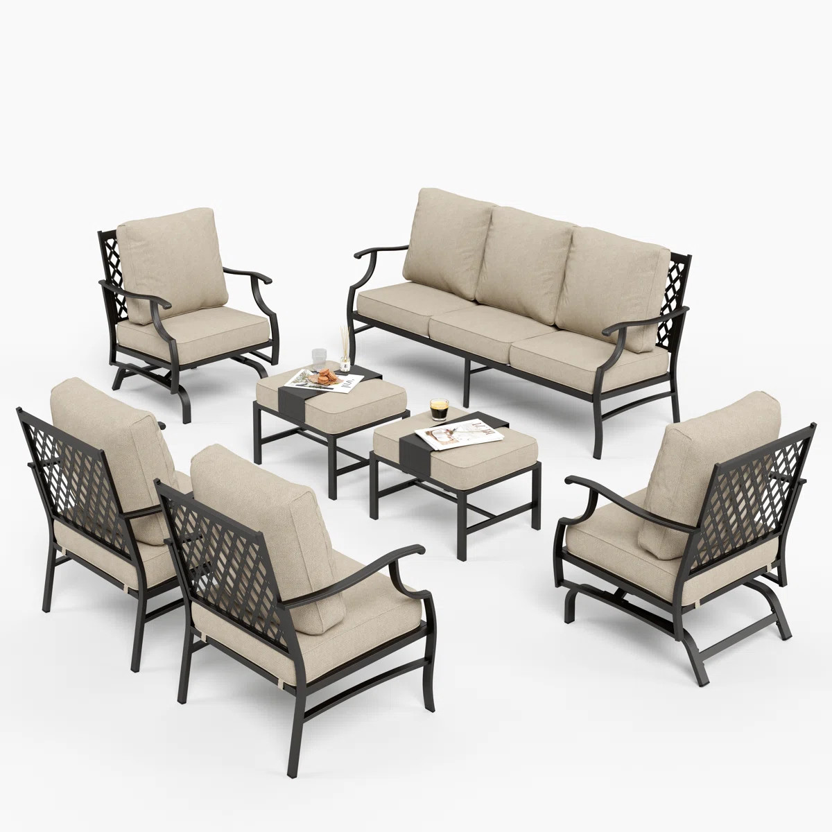 Asfand 9 - Person Patio Conversation Set with 2 Rocking Lounge Chairs  & Sofa | Wayfair North America